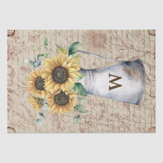 Monogram Rustic Sunflower Vintag Letter Decoupage Seidenpapier (Vorderseite)