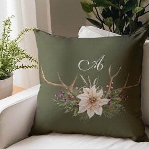 Monogram Rustic Watercolor Botanische Weihnachtsze Kissen