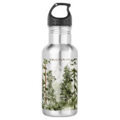 Monogram Rustic Watercolor Green Forest Edelstahlflasche (Vorderseite)