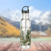 Monogram Rustic Watercolor Green Forest Edelstahlflasche