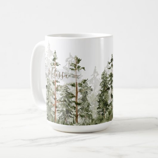 Monogram Rustic Watercolor Green Forest Kaffeetasse (Vorderseite Links)