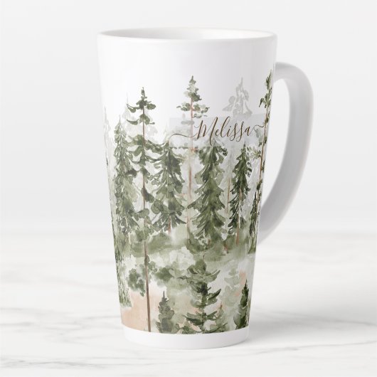 Monogram Rustic Watercolor Green Forest Milchtasse (Rechte Ecke)