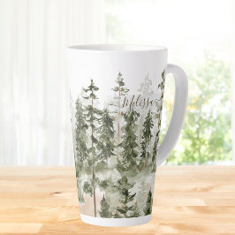 Monogram Rustic Watercolor Green Forest Milchtasse
