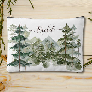 Monogram Rustic Watercolor Wald und Berg Zubehörtasche