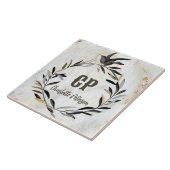 Monogram Rustic White Marble Bird Wreath Custom Fliese (Seite)