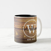 Monogram Rustic Wood Elegant Script Personalisiert Zweifarbige Tasse (VorderseiteRechts)