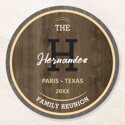 Monogram Rustic wood Family Wiedersehen Country Br Runder Pappuntersetzer (Vorderseite)