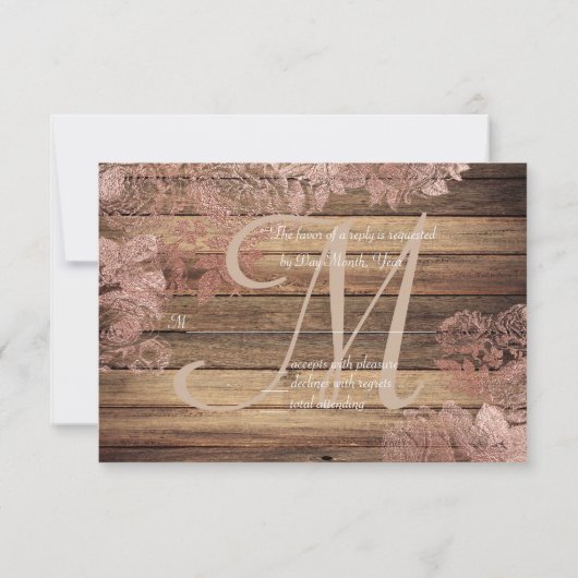 Monogram Rustic Wood Rose Lace Wedding RSVP (Rückseite)
