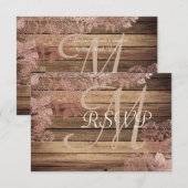 Monogram Rustic Wood Rose Lace Wedding RSVP Karte (Vorne/Hinten)