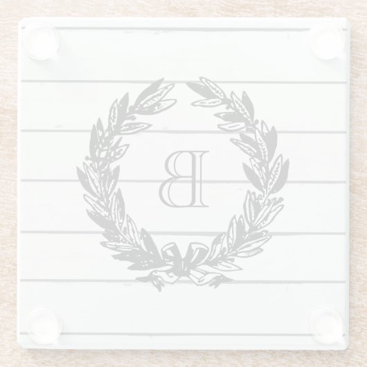 Monogram Rustic Wood Style Glasuntersetzer (Rückseite)