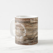 Monogram Rustic Wood Style Latte Tasse (Vorderseite Links)