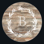 Monogram Rustic Wood Style Runder Aufkleber<br><div class="desc">Genießen Sie unsere rustikale Holzmalerei Küsten Stil.</div>