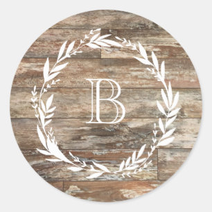 Monogram Rustic Wood Style Runder Aufkleber