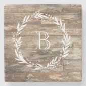 Monogram Rustic Wood Style Steinuntersetzer (Vorderseite)