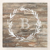 Monogram Rustic Wood Style Stone Untersetzer (Vorderseite)