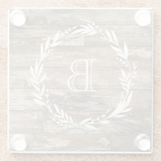 Monogram Rustic Wood Style Stone Untersetzer (Rückseite)