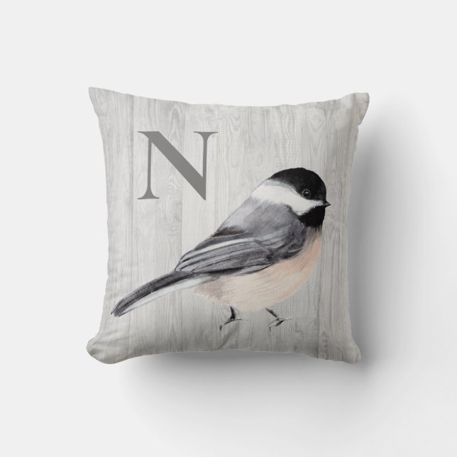 Monogram Rustica Watercolor Bird Kissen (Vorderseite)