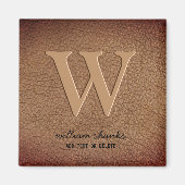 Monogram rustikal braunes Leder schwarz Gold stilv Magnet (Vorne)