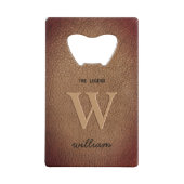 Monogram rustikal braunes Leder Stilschrift Name Geldbeutel Flaschenöffner (Vorderseite)