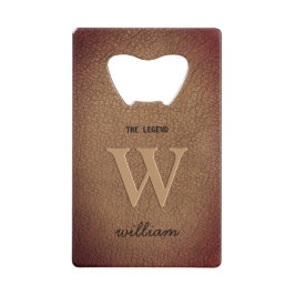 Monogram rustikal braunes Leder Stilschrift Name Geldbeutel Flaschenöffner