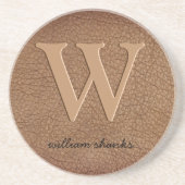 Monogram rustikal braunes schwarzes Lederskript st Getränkeuntersetzer (Vorne)