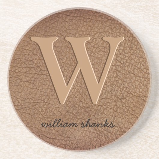 Monogram rustikal braunes schwarzes Lederskript st Getränkeuntersetzer (Vorne)