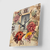 Monogram, rustikal, floral und Libelle Quadratische Wanduhr (Winkel)