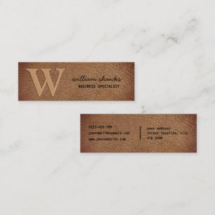 Monogram rustikal schwarze Schrift braunes Leder Mini Visitenkarte