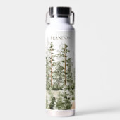 Monogram Rustikal Wasserfarbe Grüner Wald Trinkflasche (Vorne)