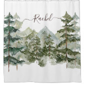 Monogram, Rustikaler Wasserfarbenwald und Gebirge Duschvorhang (Vorderseite)
