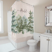 Monogram, Rustikaler Wasserfarbenwald und Gebirge Duschvorhang (Beispiel)