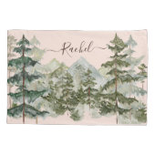 Monogram, Rustikaler Wasserfarbenwald und Gebirge Kissenbezug (Rückseite)