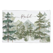 Monogram, Rustikaler Wasserfarbenwald und Gebirge Kissenbezug (Rückseite)