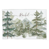 Monogram, Rustikaler Wasserfarbenwald und Gebirge Kissenbezug (Vorderseite)