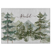 Monogram, Rustikaler Wasserfarbenwald und Gebirge Schneidebrett (Vorderseite)