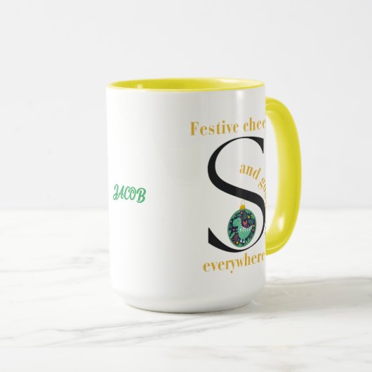 Monogram S Dinosaur Festive Cheer and Goodwill Tasse (VorderseiteRechts)