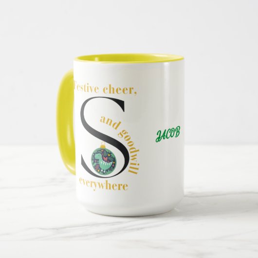 Monogram S Dinosaur Festive Cheer and Goodwill Tasse (Vorderseite Links)