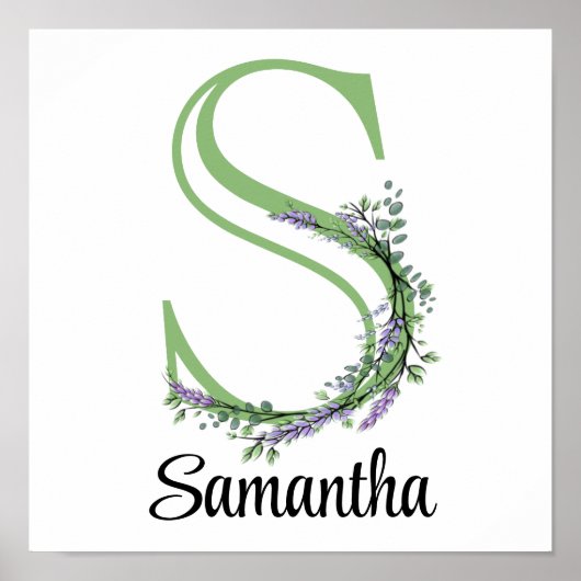 Monogram S Lavendel Eucalyptus Kinderzimmer Poster (Vorne)