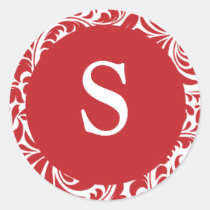 Monogram S Red White Anpassbare Wedelmonogramm Runder Aufkleber