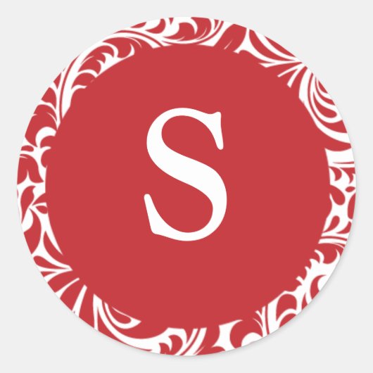 Monogram S Red White Anpassbare Wedelmonogramm Runder Aufkleber (Vorderseite)
