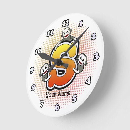 Monogram S Socken Monkey-Uhr Runde Wanduhr (Winkel)