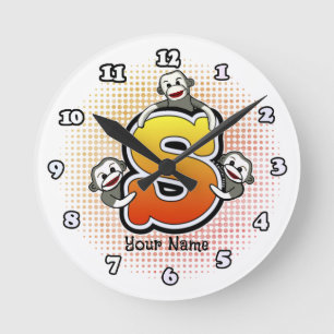 Monogram S Socken Monkey-Uhr Runde Wanduhr
