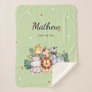 Monogram Safari design l Adorable polka dots Green Sherpadecke