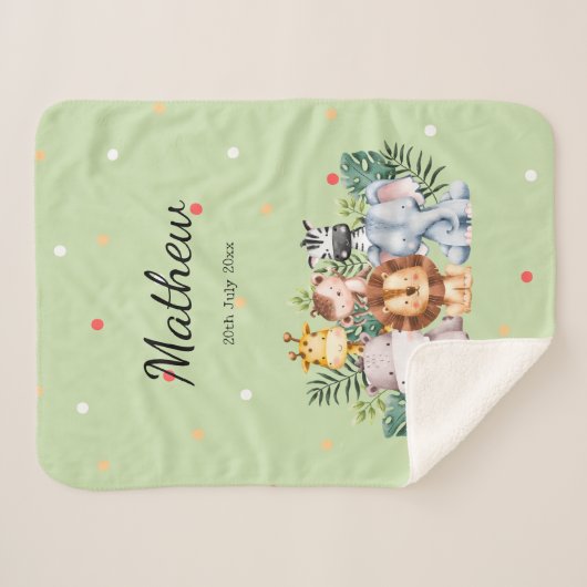 Monogram Safari design l Adorable polka dots Green Sherpadecke (Vorderseite (Horizontal))