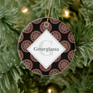 Monogram Safari Sunset Bohemisch Polka Dot Mandala Keramik Ornament