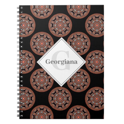 Monogram Safari Sunset Bohemisch Polka Dot Mandala Notizblock (Vorderseite)