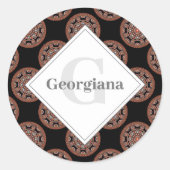 Monogram Safari Sunset Bohemisch Polka Dot Mandala Runder Aufkleber (Vorderseite)