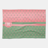 Monogram Sage Green and Coral Polka Dot Handtuch (Horizontal)