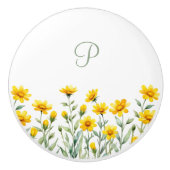 Monogram Sage Green and Yellow Wild Blume Keramikknauf (Vorderseite)