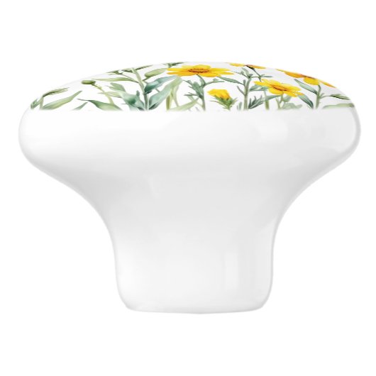 Monogram Sage Green and Yellow Wild Blume Keramikknauf (Seitenansicht)